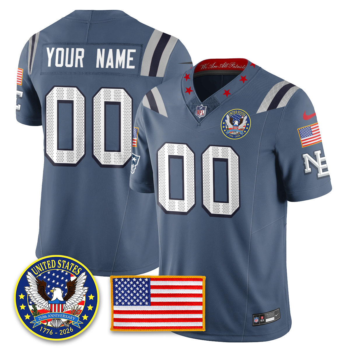 NE "United States 250th Anniversary Patch" Vapor Limited Jersey - Stitched