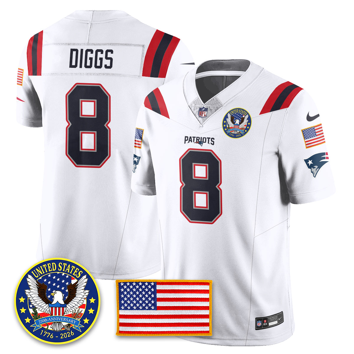 NE "United States 250th Anniversary Patch" Vapor Limited Jersey - Stitched