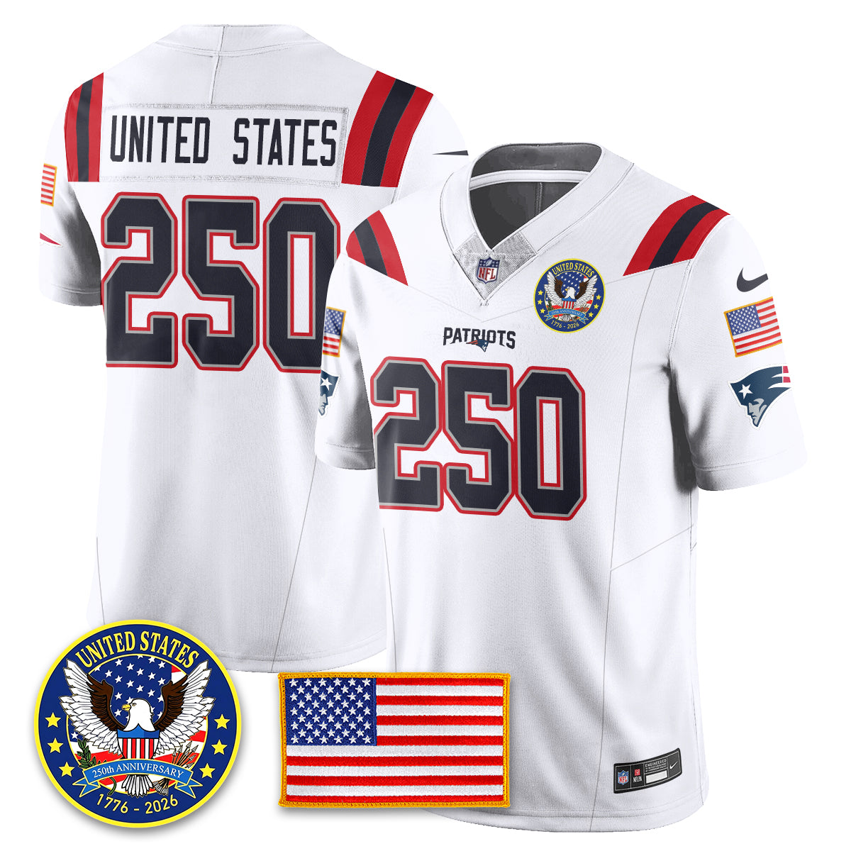 NE "United States 250th Anniversary Patch" Vapor Limited Jersey - Stitched