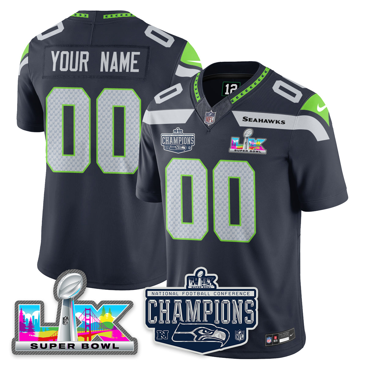 SEA 2025 NFC Champions Vapor Limited Custom Jersey - Stitched