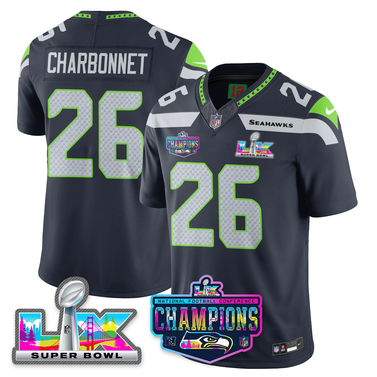 SEA 2025 Vapor Limited Jersey - NFC Champions Limited Patch - Stitched