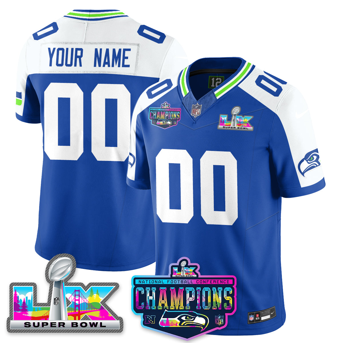 Custom SEA 2025 Vapor Limited Jersey - NFC Champions Limited Patch - Stitched