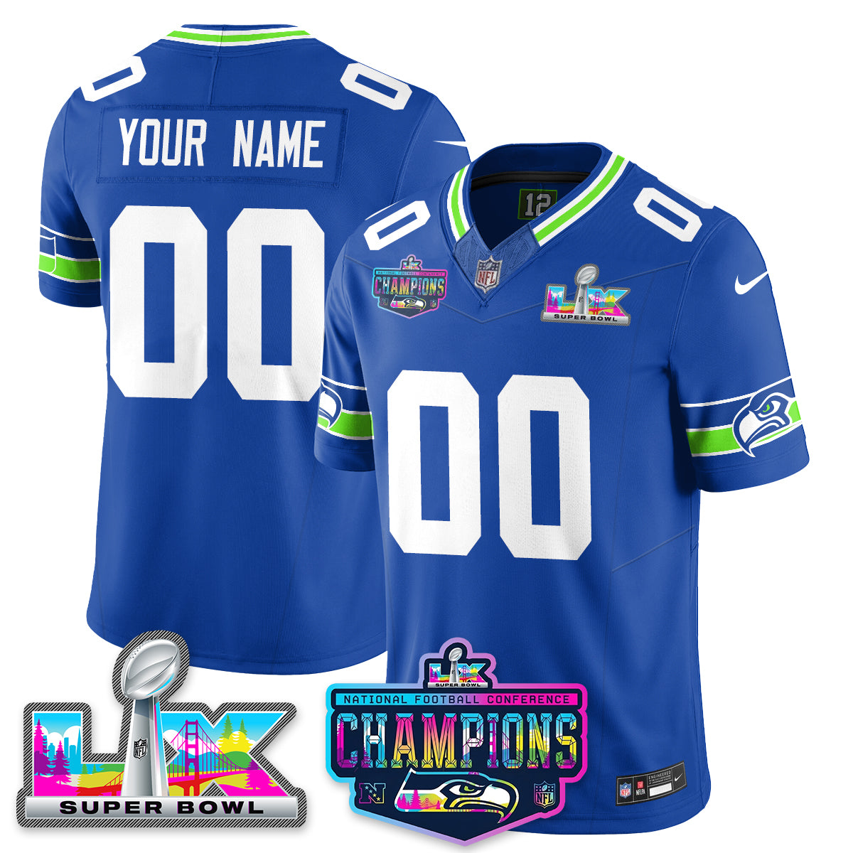 Custom SEA 2025 Vapor Limited Jersey - NFC Champions Limited Patch - Stitched