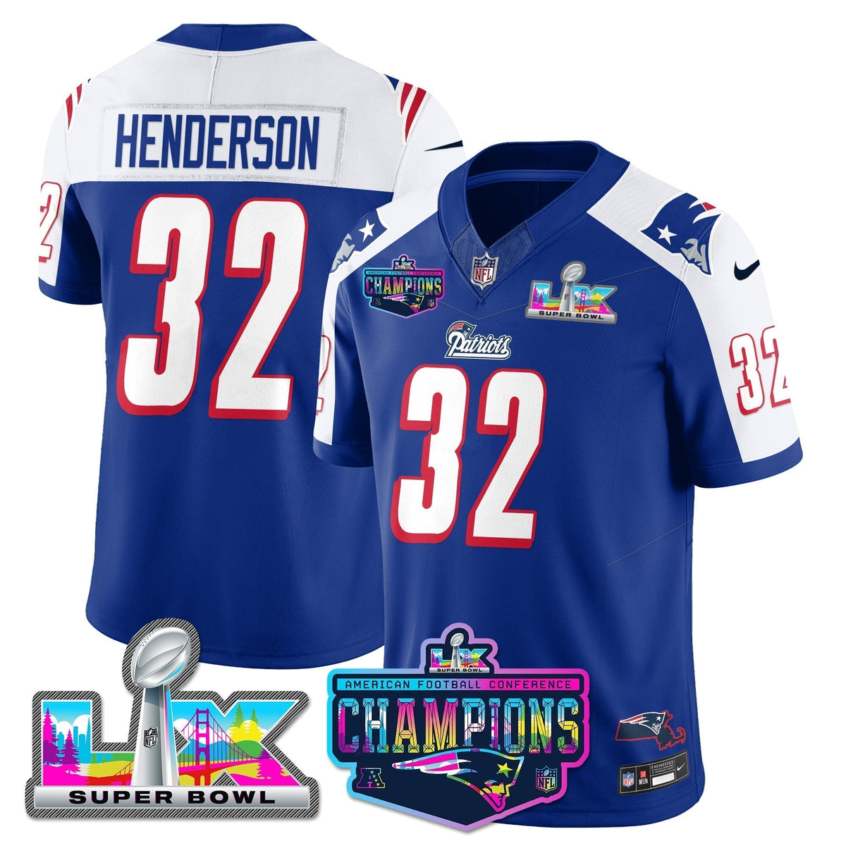 NE 1996 Throwback Limited Vapor Jersey - 2025 AFC Champions Limited Patch - Stitched