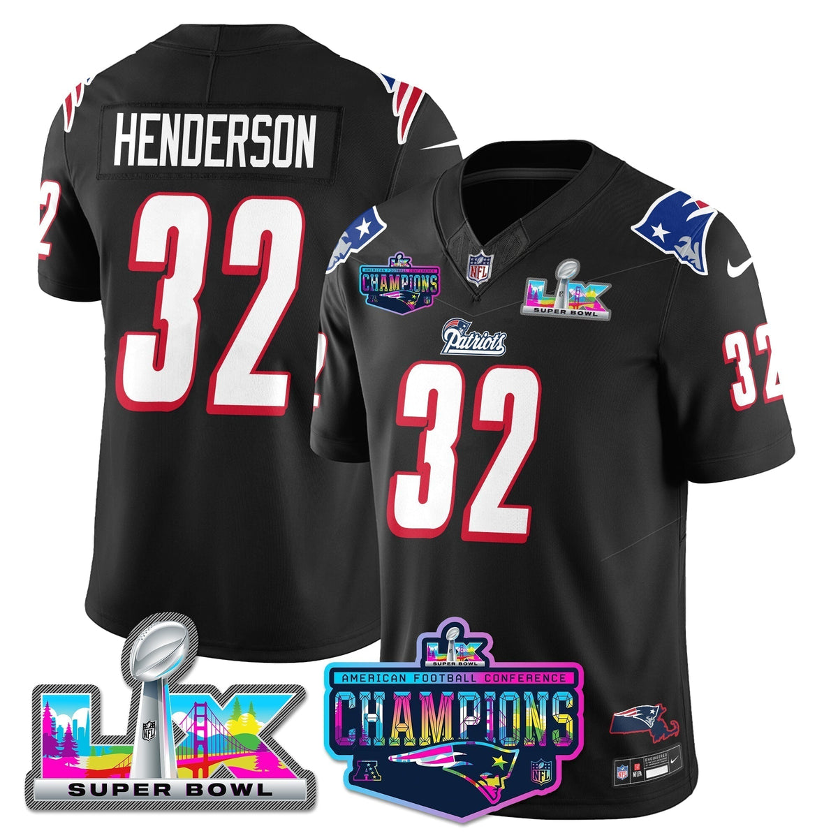 NE 1996 Throwback Limited Vapor Jersey - 2025 AFC Champions Limited Patch - Stitched