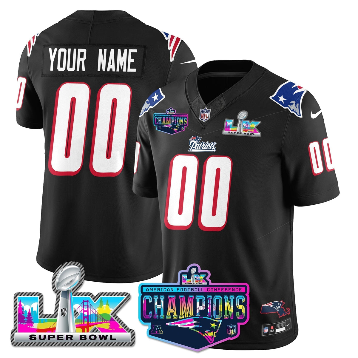 Custom NE 1996 Throwback Limited Vapor Jersey - 2025 AFC Champions Limited Patch - Stitched