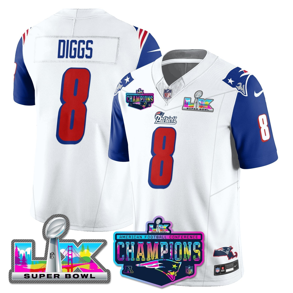 NE 1996 Throwback Limited Vapor Jersey - 2025 AFC Champions Limited Patch - Stitched