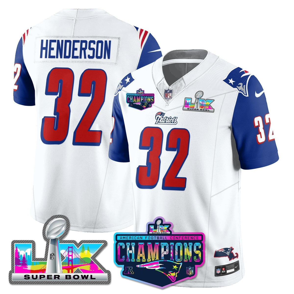 NE 1996 Throwback Limited Vapor Jersey - 2025 AFC Champions Limited Patch - Stitched