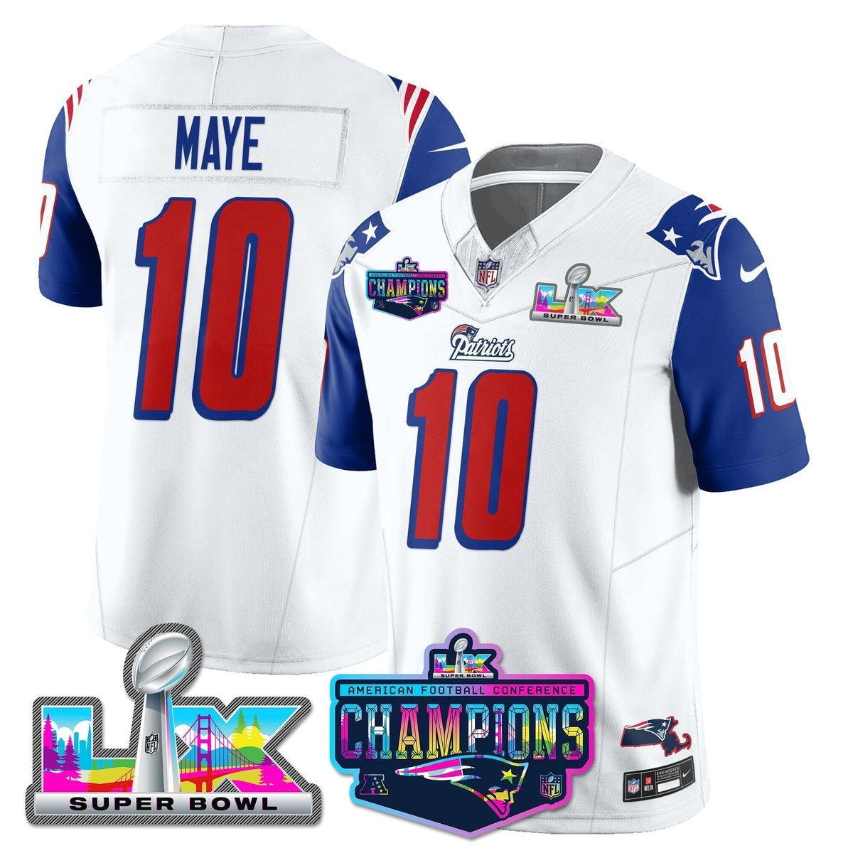 NE 1996 Throwback Limited Vapor Jersey - 2025 AFC Champions Limited Patch - Stitched