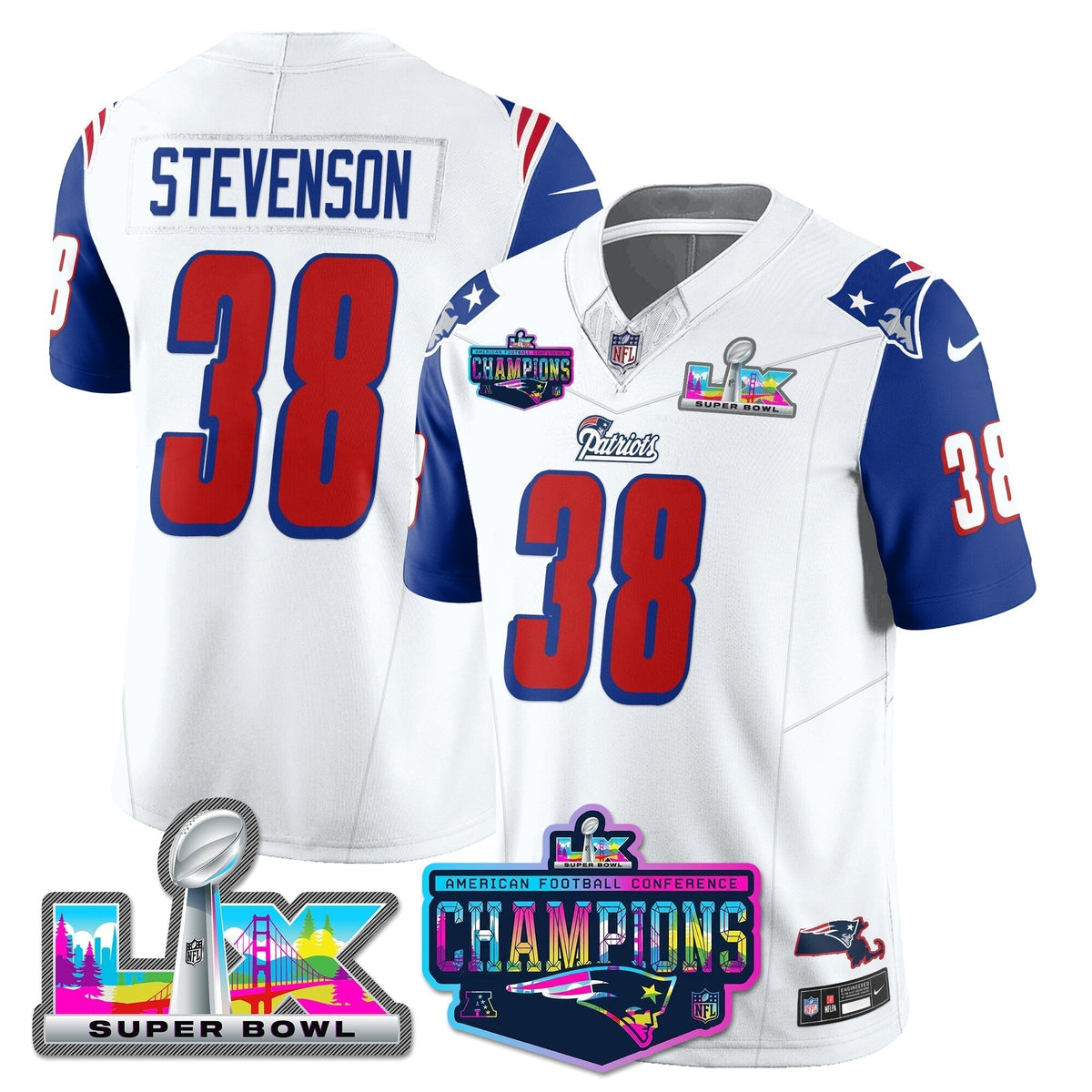 NE 1996 Throwback Limited Vapor Jersey - 2025 AFC Champions Limited Patch - Stitched