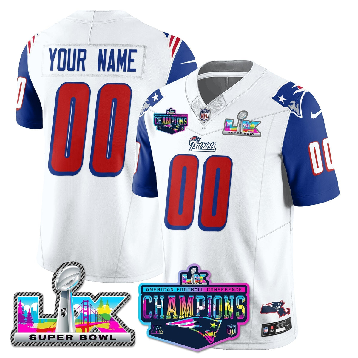 NE 1996 Throwback Limited Vapor Jersey - 2025 AFC Champions Limited Patch - Stitched