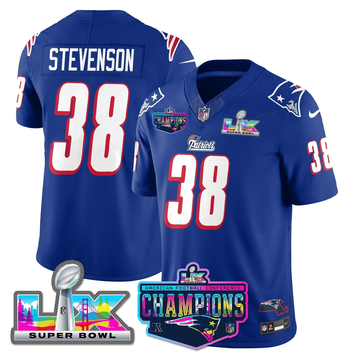 NE 1996 Throwback Limited Vapor Jersey - 2025 AFC Champions Limited Patch - Stitched