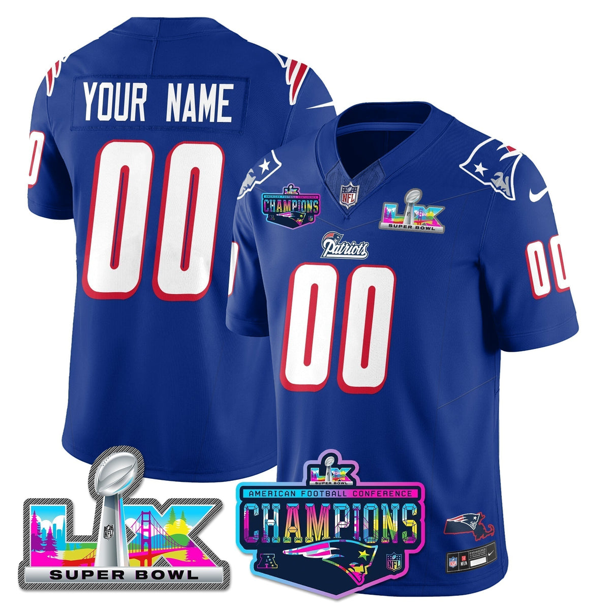 Custom NE 1996 Throwback Limited Vapor Jersey - 2025 AFC Champions Limited Patch - Stitched