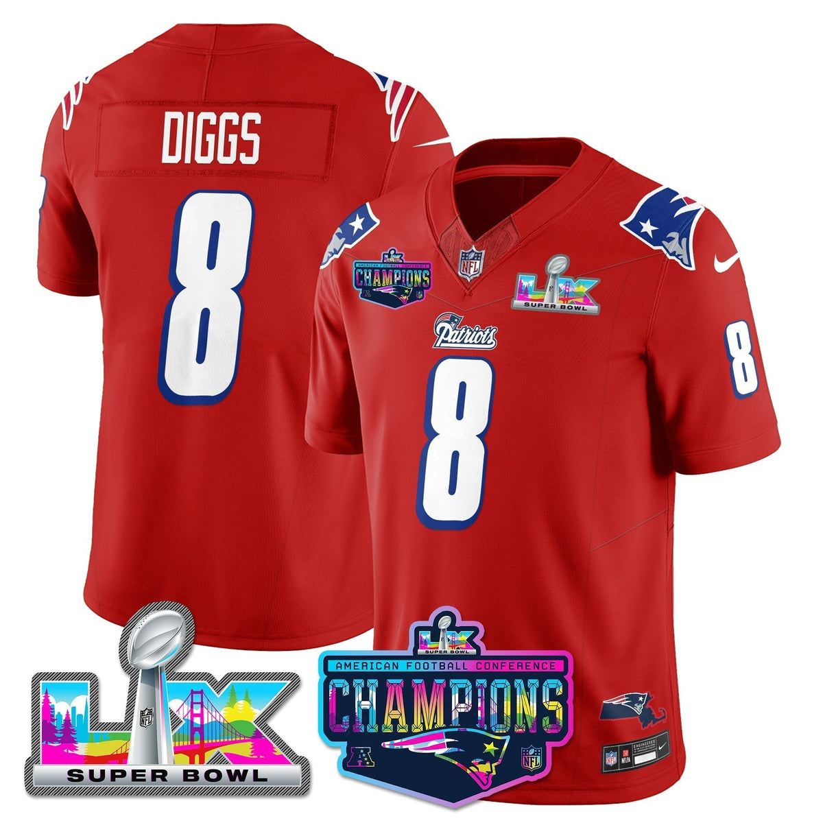 NE 1996 Throwback Limited Vapor Jersey - 2025 AFC Champions Limited Patch - Stitched