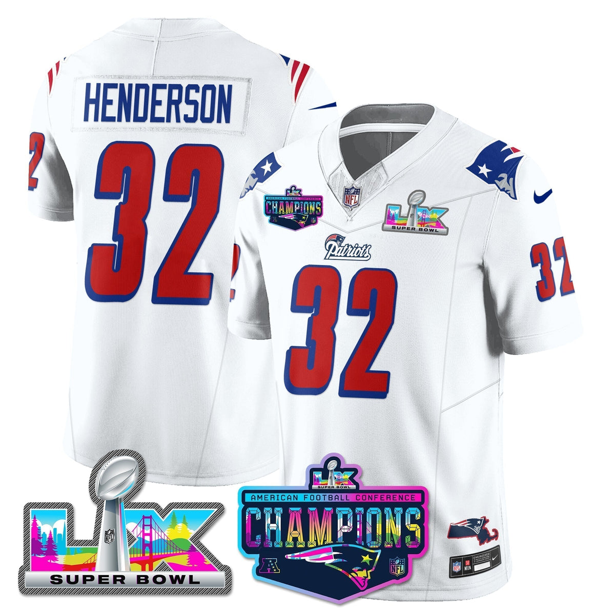 NE 1996 Throwback Limited Vapor Jersey - 2025 AFC Champions Limited Patch - Stitched
