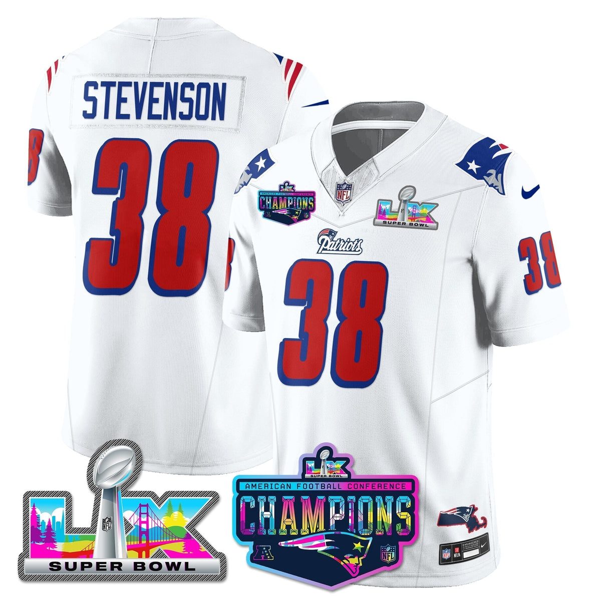 NE 1996 Throwback Limited Vapor Jersey - 2025 AFC Champions Limited Patch - Stitched