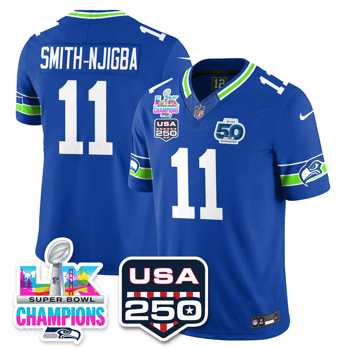 SEA S.Bowl LX & 50th Patch Champions Vapor Limited Jersey - Stitched -DMQ