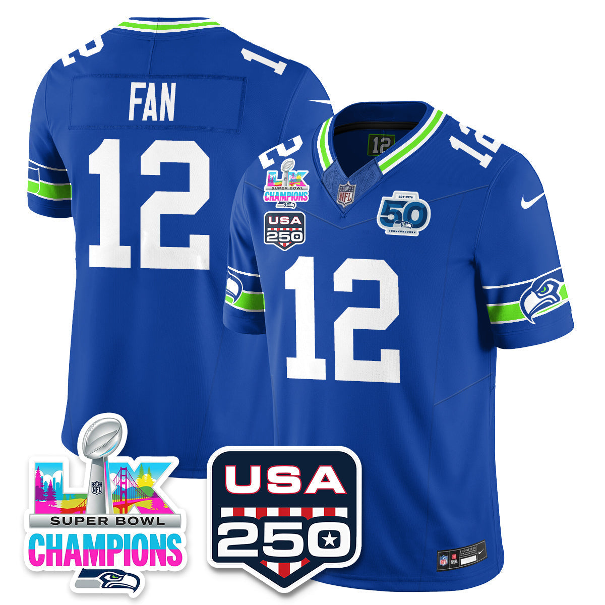 SEA SBLX Champs & US 250th Patch Vapor Limited Jersey - Stitched