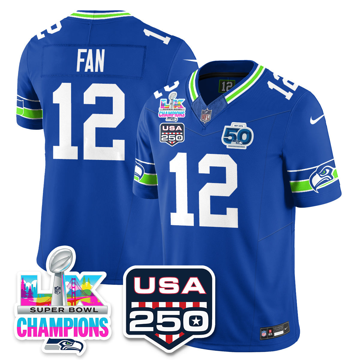 SEA S.Bowl LX & 50th Patch Champions Vapor Limited Jersey - Stitched -DMQ