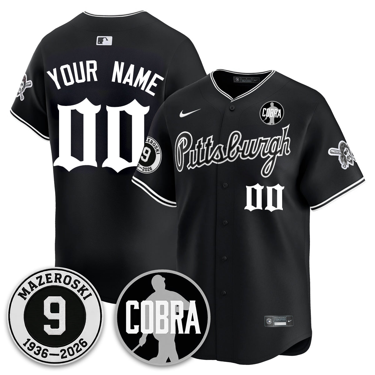 PIT Memories Vapor Limited Gothic Custom Jersey - Bill Mazeroski Patch - Stitched