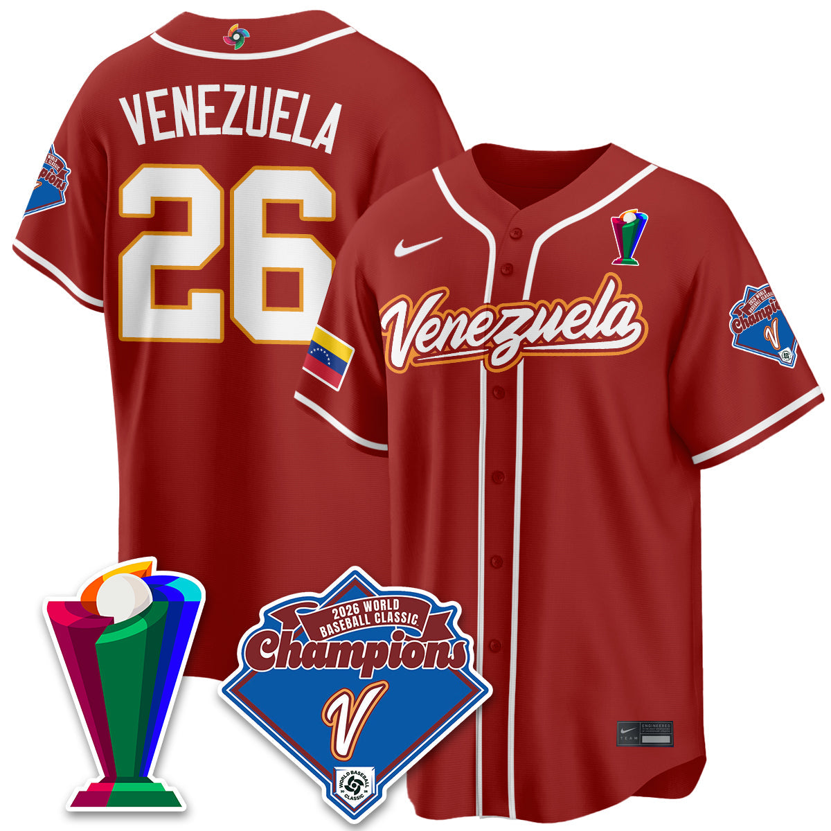 Venezuela Baseball 2026 World Baseball Classic Champions Limited Jersey - Stitched