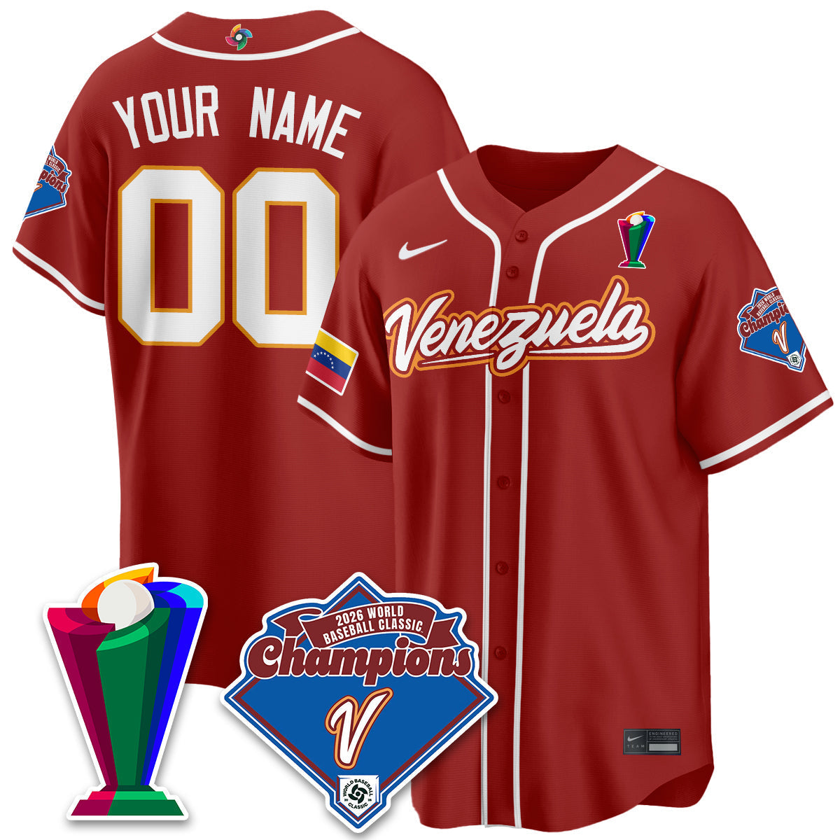 Venezuela Baseball 2026 World Baseball Classic Champions Limited Custom Jersey - Stitched