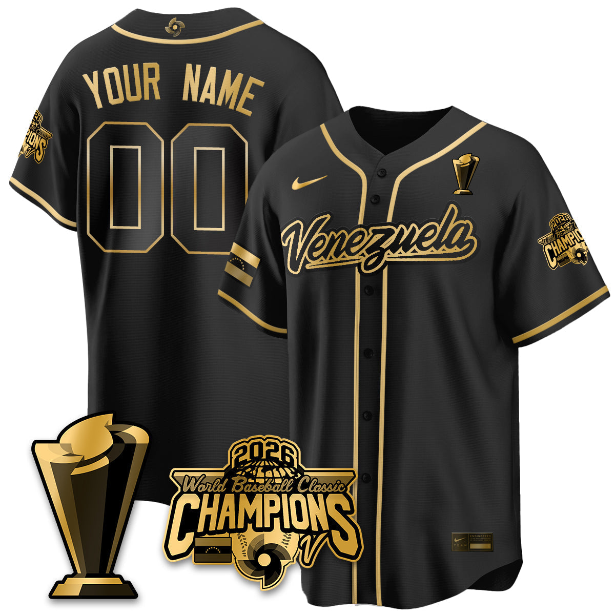 Custom Venezuela Baseball 2026 World Baseball Classic Champions Limited Jersey V2 - Stitched