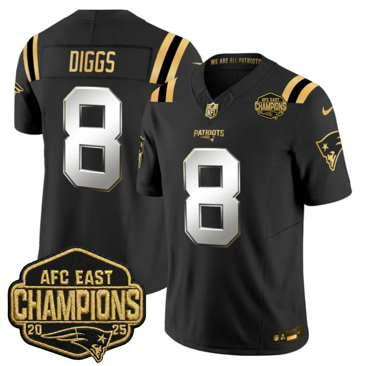 NE 2025 AFC East Champions Gold Vapor Limited Jersey - Stitched