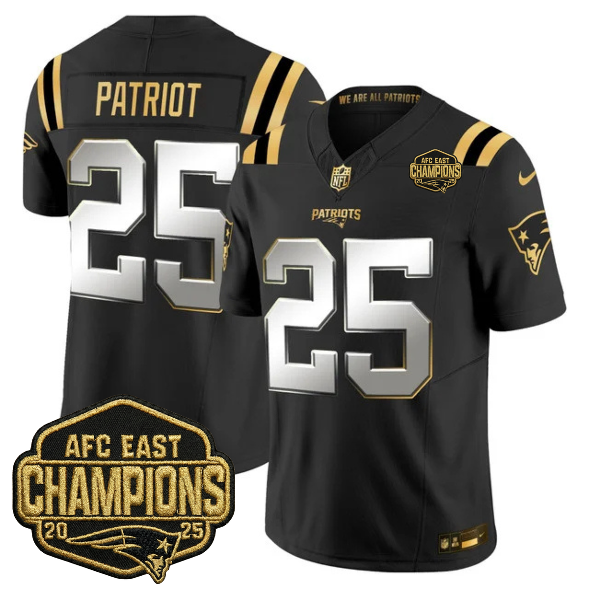 NE 2025 AFC East Champions Gold Vapor Limited Jersey - Stitched