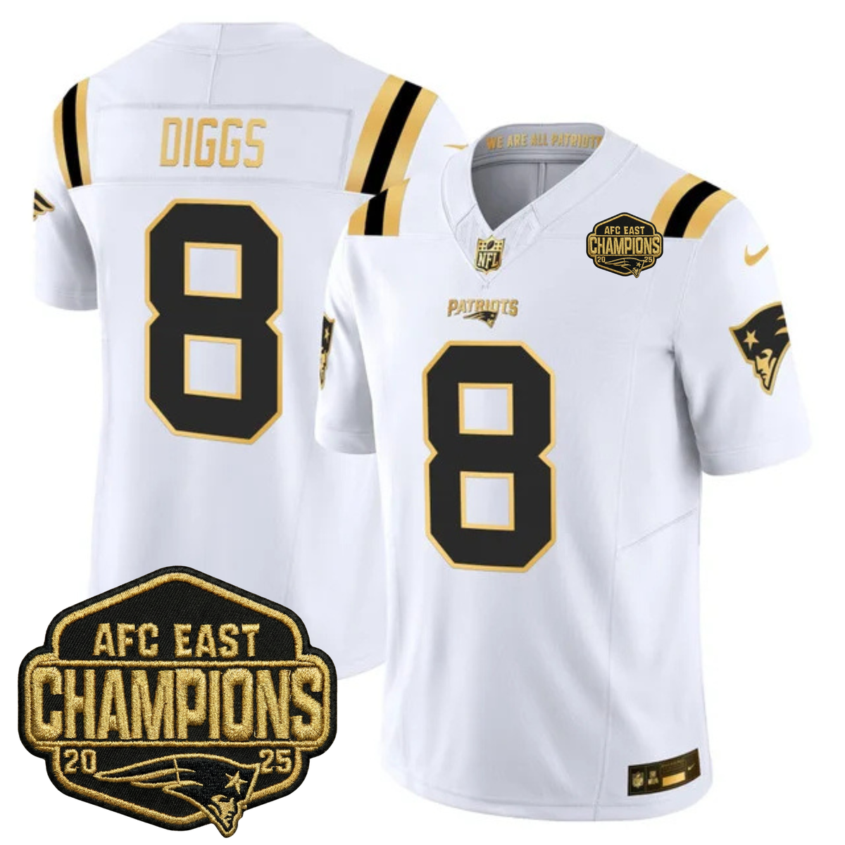 NE 2025 AFC East Champions Gold Vapor Limited Jersey - Stitched