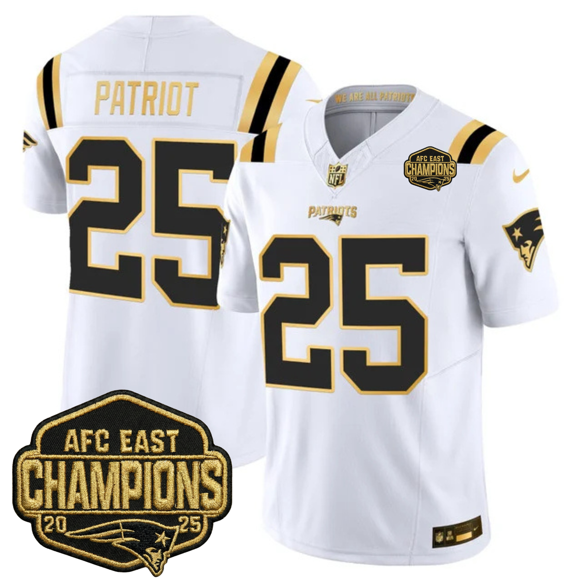 NE 2025 AFC East Champions Gold Vapor Limited Jersey - Stitched