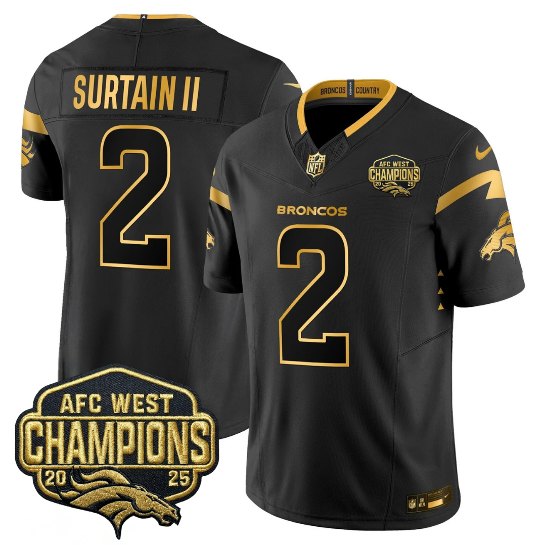 DEN AFC West Champions Patch Gold Vapor Limited Jersey - Stitched