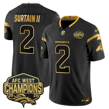 DEN AFC West Champions Patch Gold Vapor Limited Jersey - Stitched