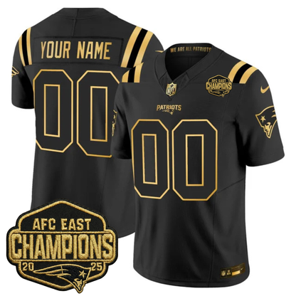NE 2025 AFC East Champions Gold Vapor Limited Custom Jersey - Stitched