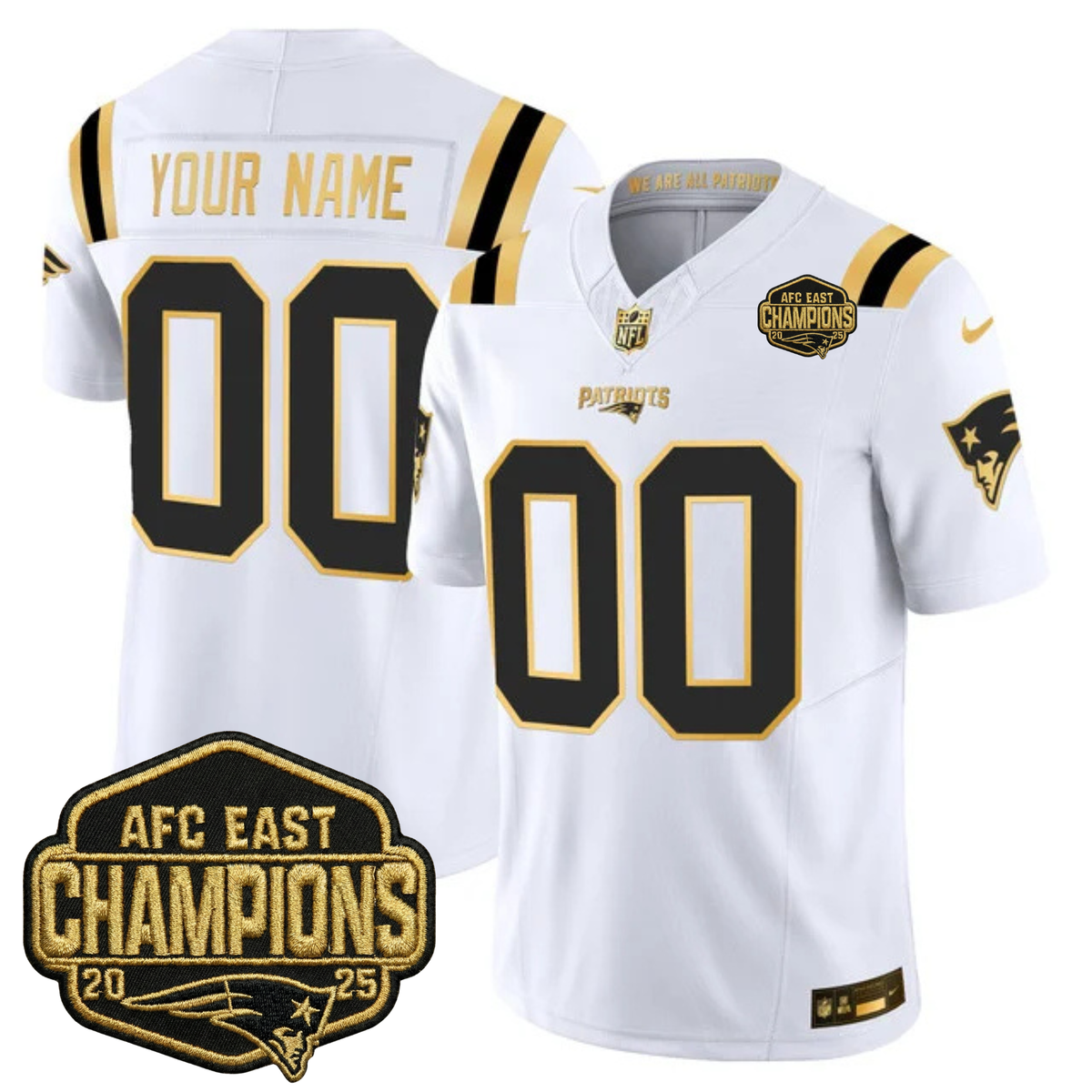 NE 2025 AFC East Champions Gold Vapor Limited Custom Jersey - Stitched