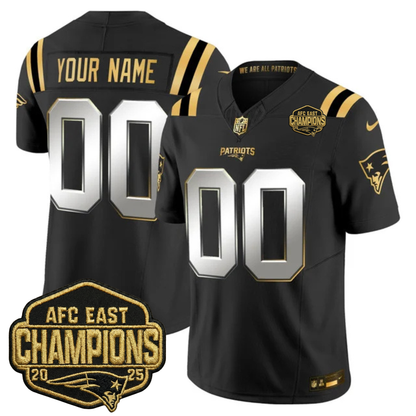 NE 2025 AFC East Champions Gold Vapor Limited Custom Jersey - Stitched