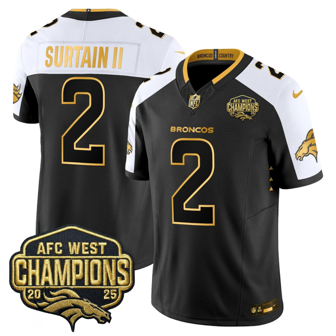 DEN AFC West Champions Patch Gold Vapor Limited Jersey - Stitched