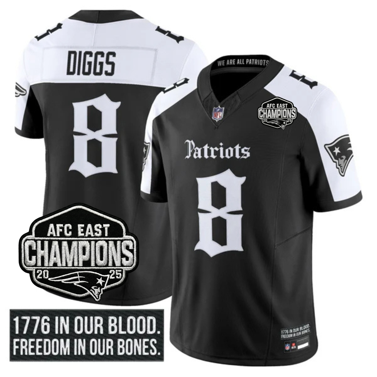 NE 'Gothic Revolution Edition' AFC East Champions Patch Vapor Limited Jersey - Stitched