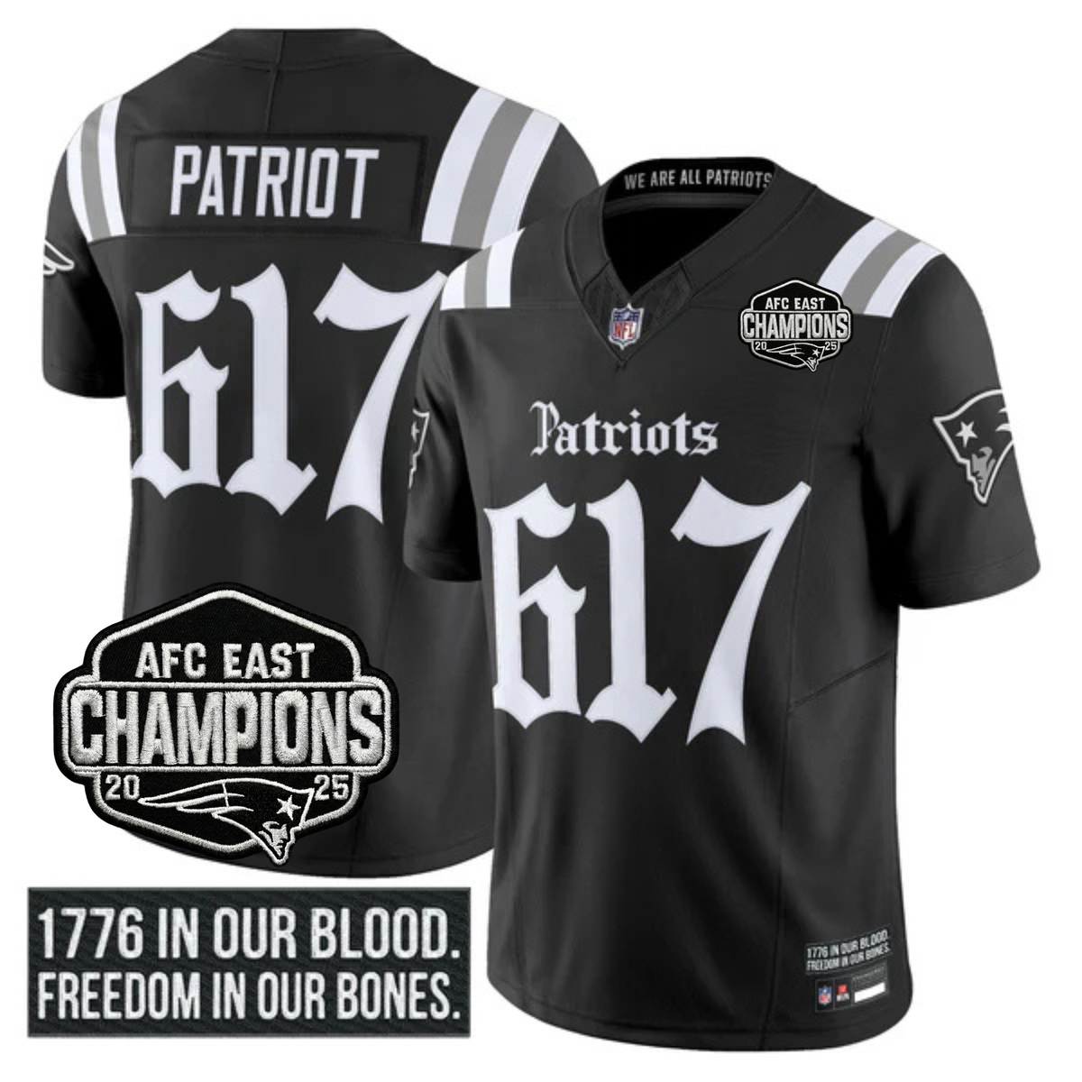 NE 'Gothic Revolution Edition' AFC East Champions Patch Vapor Limited Jersey - Stitched