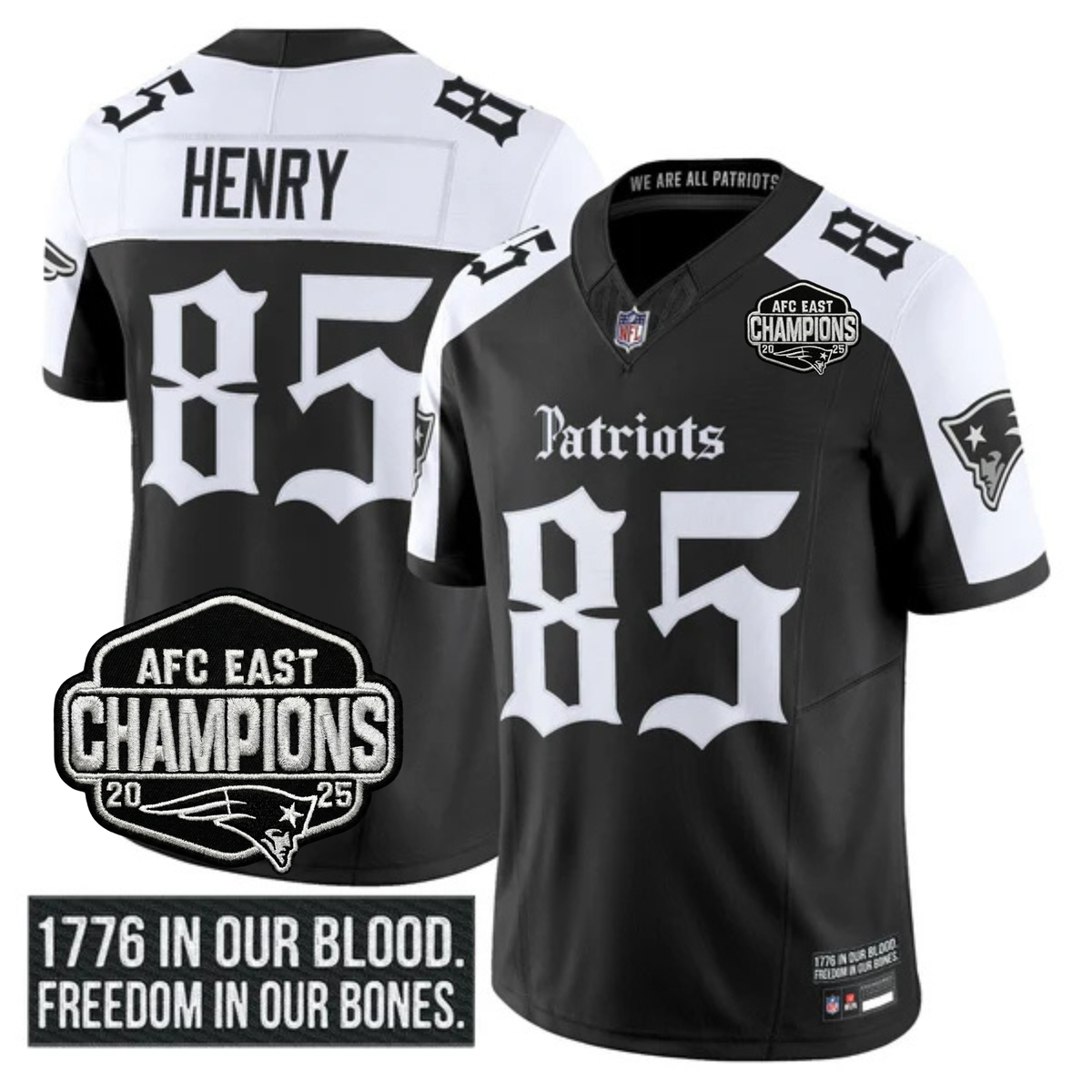 NE 'Gothic Revolution Edition' AFC East Champions Patch Vapor Limited Jersey - Stitched