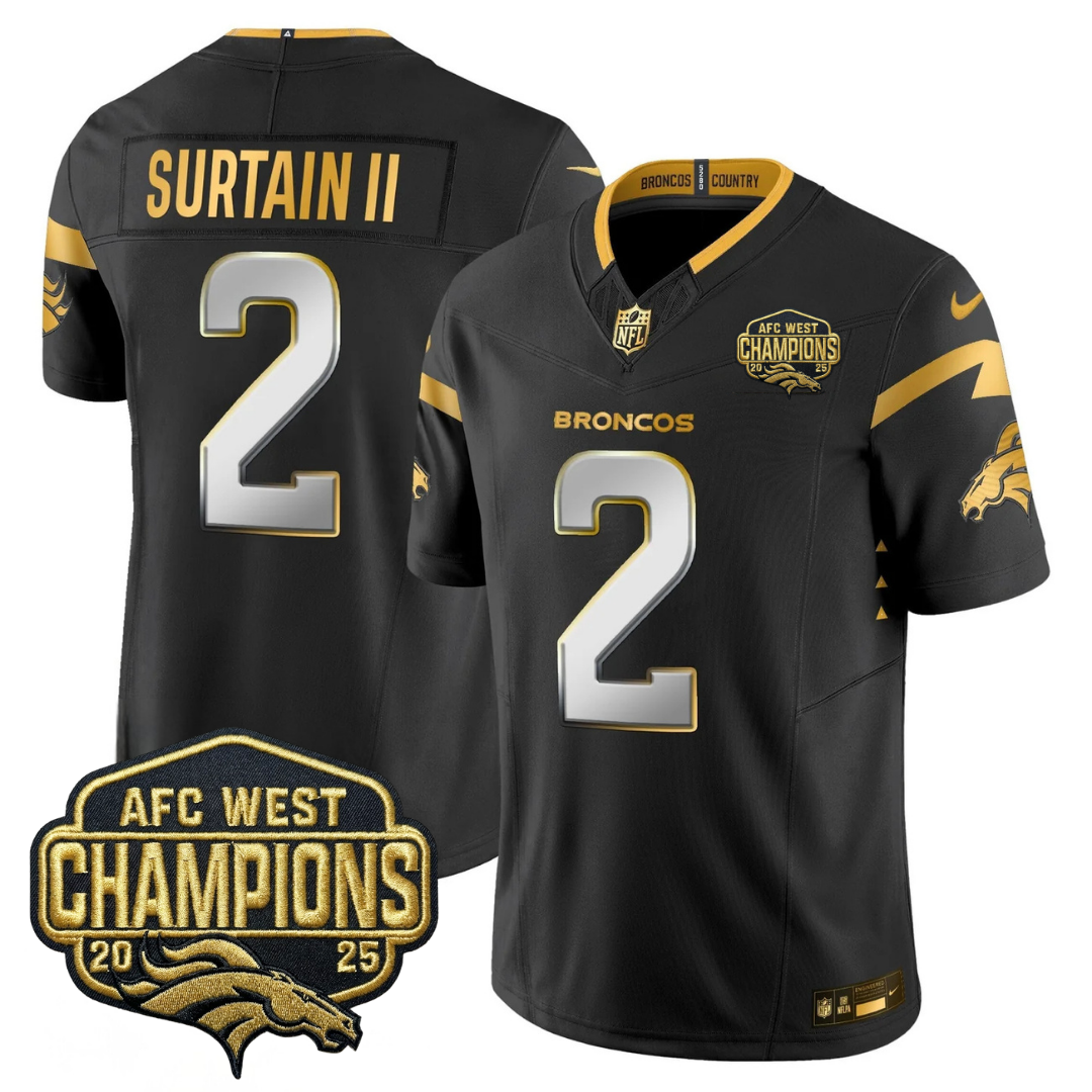 DEN AFC West Champions Patch Gold Vapor Limited Jersey - Stitched
