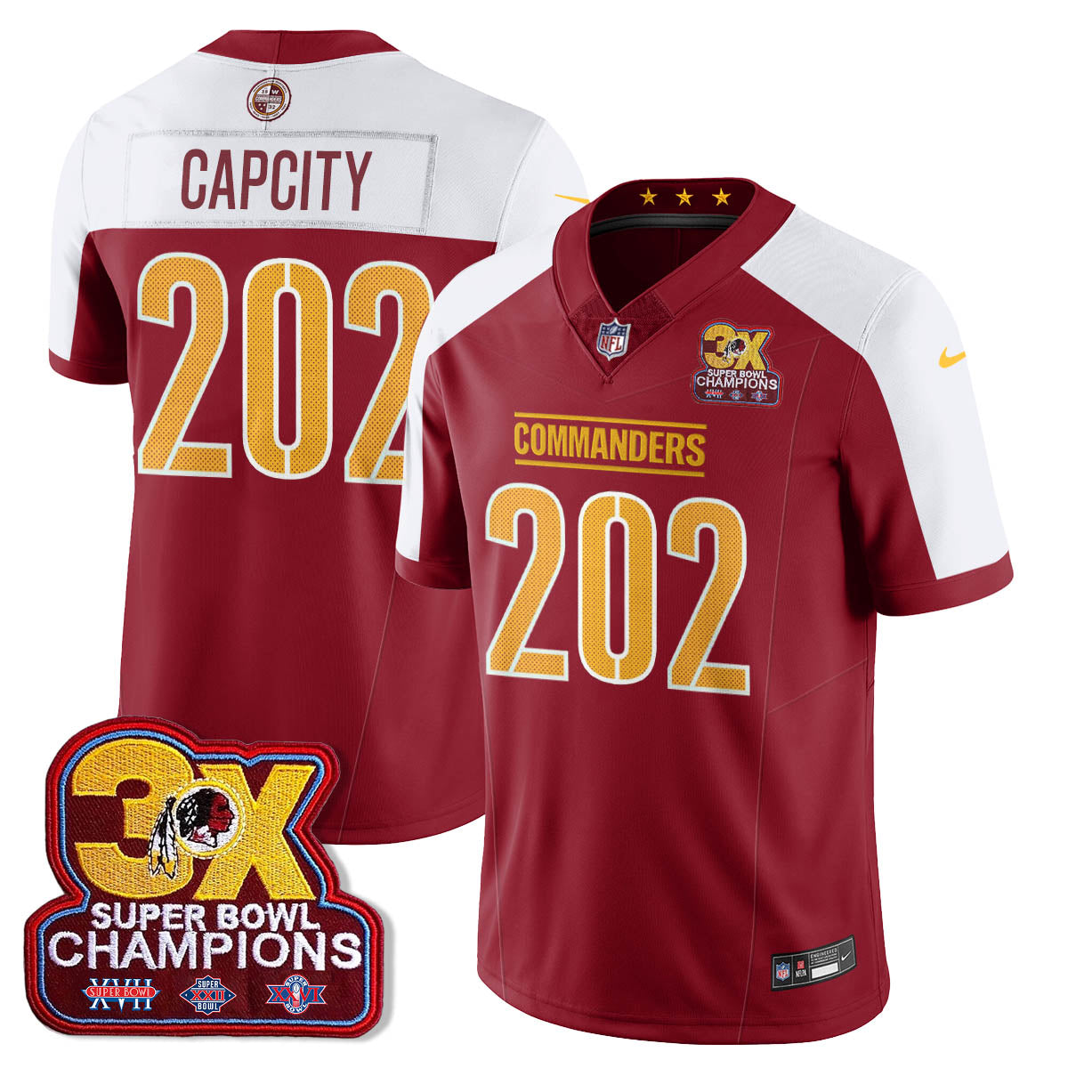 WAS 3-Time Champions Patch Vapor Limited Jersey - Stitched
