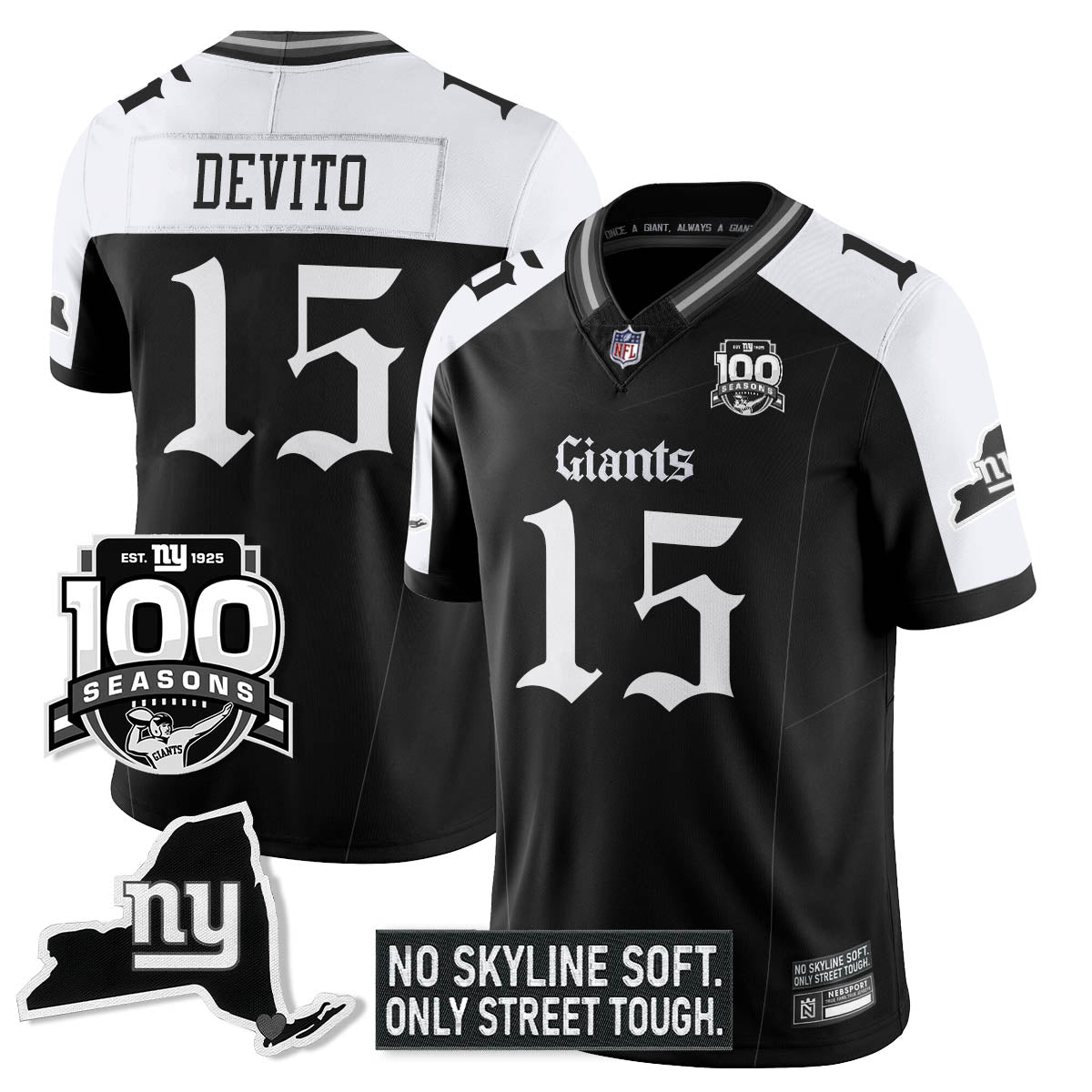 NYG 100th Seasons 'Gothic Gotham Edition' Vapor Limited Jersey - Stitched
