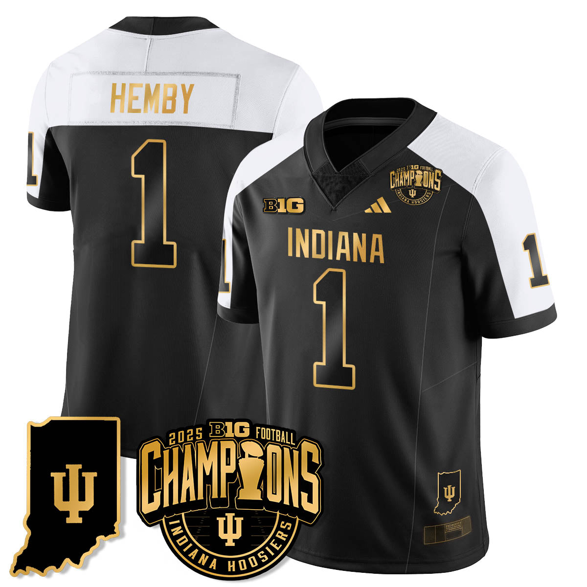 Indiana H Vapor Limited Football Gold Jersey - Big 10 Champions - Stitched
