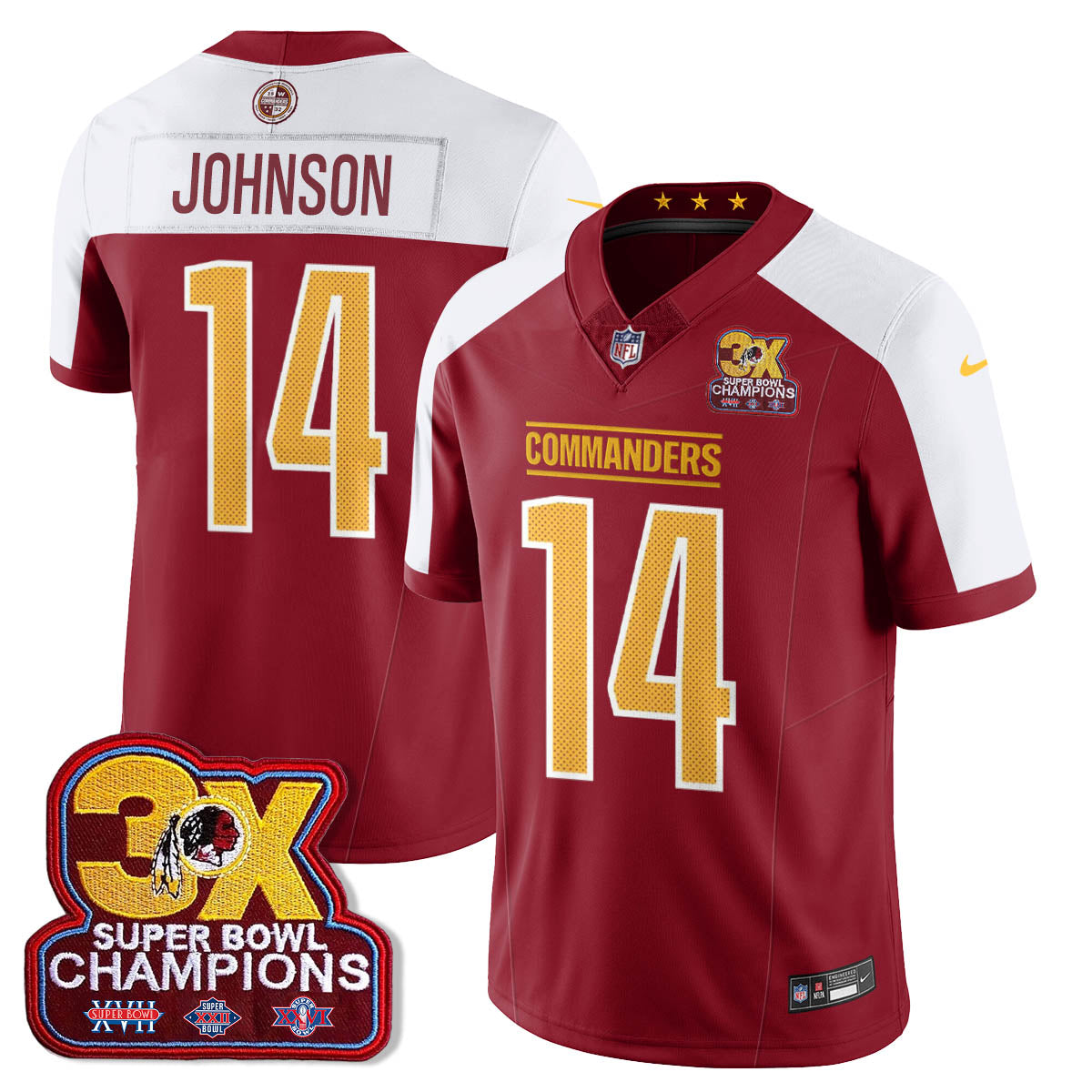 WAS 3-Time Champions Patch Vapor Limited Jersey - Stitched