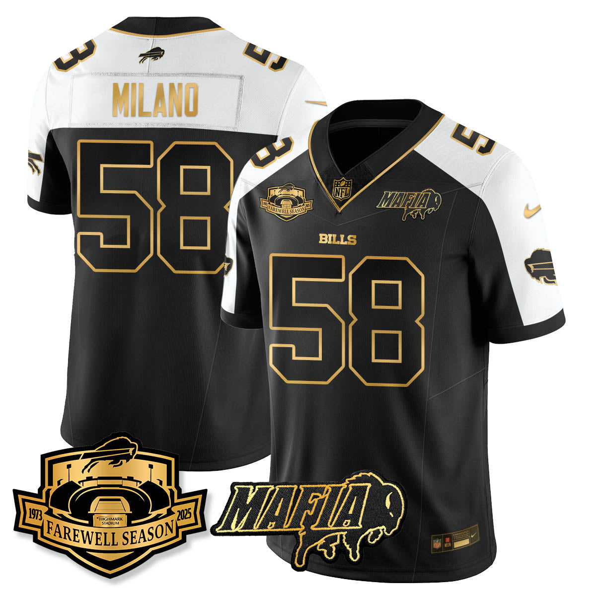 BUF 2025 Bills Mafia Patch Gold Vapor Limited Jersey - Stitched