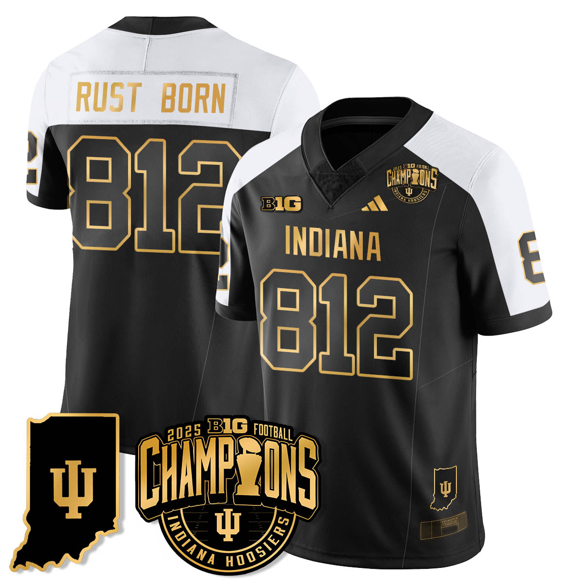 Indiana H Vapor Limited Football Gold Jersey - Big 10 Champions - Stitched