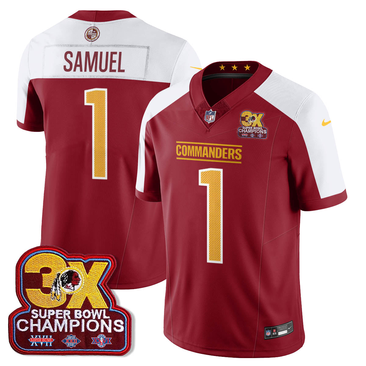WAS 3-Time Champions Patch Vapor Limited Jersey - Stitched