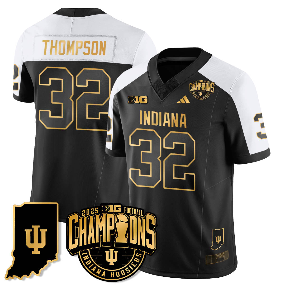 Indiana H Vapor Limited Football Gold Jersey - Big 10 Champions - Stitched