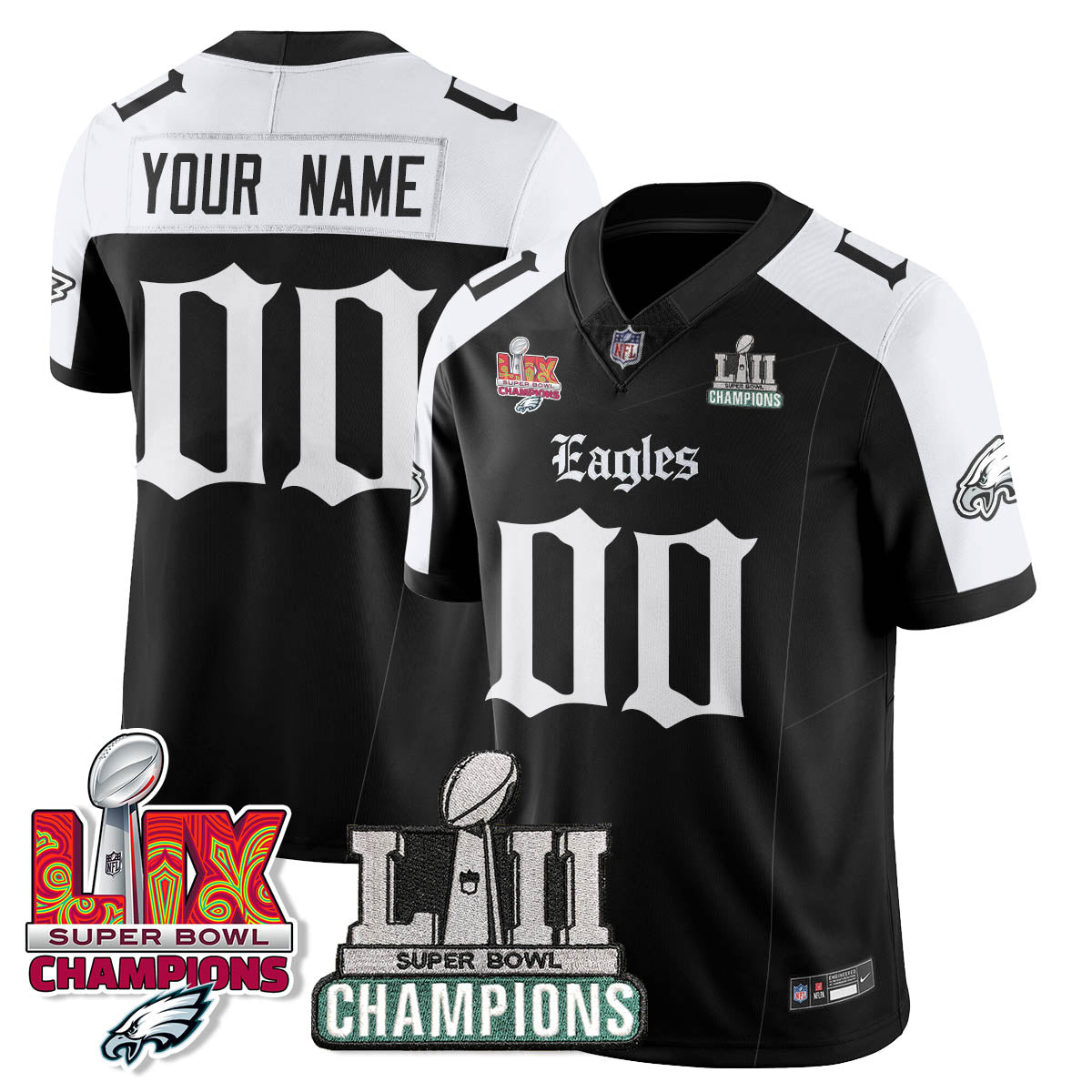 PHI 'Gothic Philly' LII-LIX Super Bowl Champions Vapor Limited Custom Jersey - Stitched